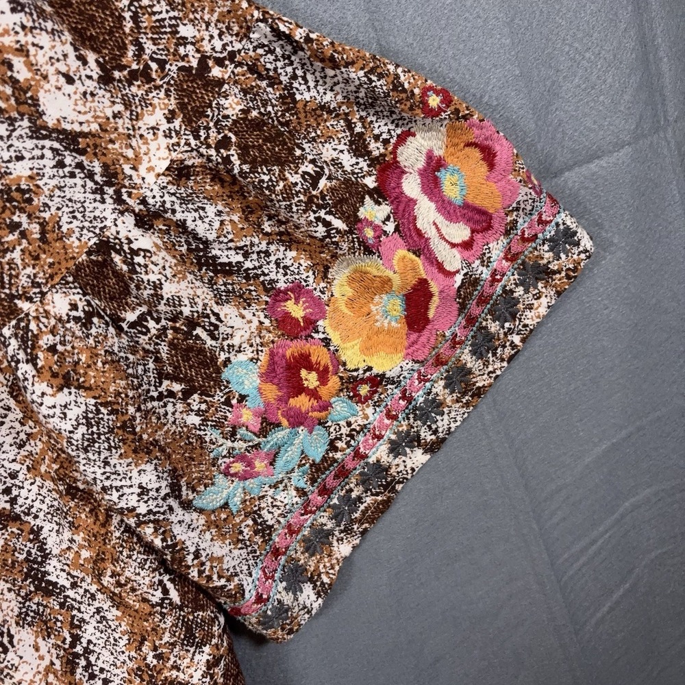 Savanna Jane Brown Multi Floral Embroidered V-Neck Blouse - Picture 5 of 9